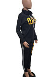 Navy Blue Women Pullover Fleece Half Turtle Neck Irregular Pants Sets LD8483-3