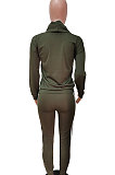 Black Women Pullover Fleece Half Turtle Neck Irregular Pants Sets LD8483-2