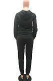 Coffee Women Autumn Winter Wool Hooded Fleece Solid Color Casual Sport Pants Sets MR2127-2