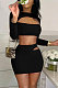 Black Women Korea Velvet Sexy Fashion Hollow Out Dew Waist Skirts Sets QMX1014-2