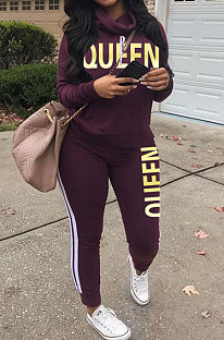 Purple Women Pullover Fleece Half Turtle Neck Irregular Pants Sets LD8483-1