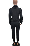 Navy Blue Women Pullover Fleece Half Turtle Neck Irregular Pants Sets LD8483-3