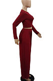 Apricot Women Solid Color Long Sleeve Hollow Out Casual Pants Sets GB8036-2