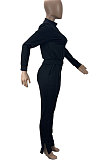 Pink Euramerican Women Solid Color Long Sleeve Split Pants Sets KXL862-2