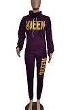 Purple Women Pullover Fleece Half Turtle Neck Irregular Pants Sets LD8483-1