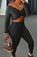 Black Women Kink Tops Solid Color V Collar Sweater Pants Sets MA6610-1