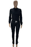 Peacock Blue Euramerican Women Solid Color Long Sleeve Split Pants Sets KXL862-4