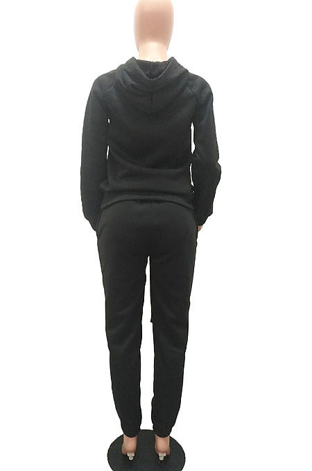 Wine Red Women Autumn Winter Wool Hooded Fleece Solid Color Casual Sport Pants Sets MR2127-4