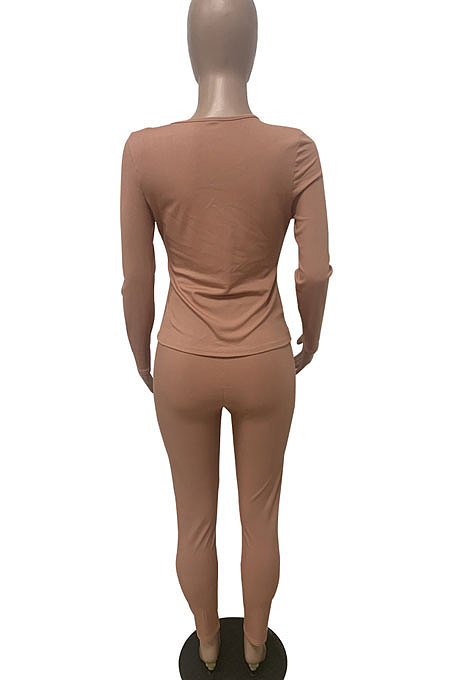Black Autumn Winter Women Long Sleeve Pure Color Ruffle Round Collar Tight Pants Sets LD81054-2