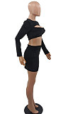 Pink Women Korea Velvet Sexy Fashion Hollow Out Dew Waist Skirts Sets QMX1014-1