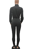 Blue Women Long Sleeve Trendy Casual Pure Color High Elastic Pants Sets MR2128-2