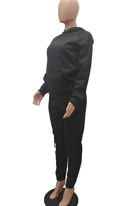 Wine Red Women Autumn Winter Wool Hooded Fleece Solid Color Casual Sport Pants Sets MR2127-4