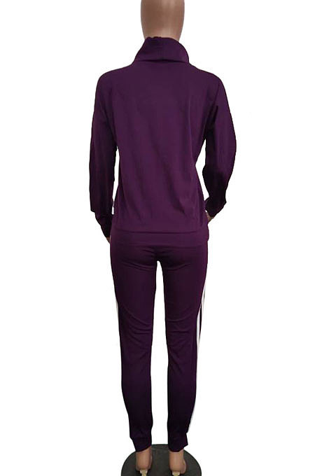 Navy Blue Women Pullover Fleece Half Turtle Neck Irregular Pants Sets LD8483-3