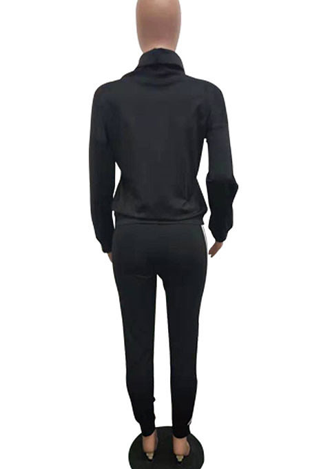 Purple Women Pullover Fleece Half Turtle Neck Irregular Pants Sets LD8483-1