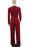 Apricot Women Solid Color Long Sleeve Hollow Out Casual Pants Sets GB8036-2