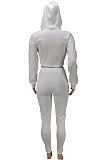 Pink Women Pure Color Sexy Hooded Zipper Irregular Pants Sets KXL861-2
