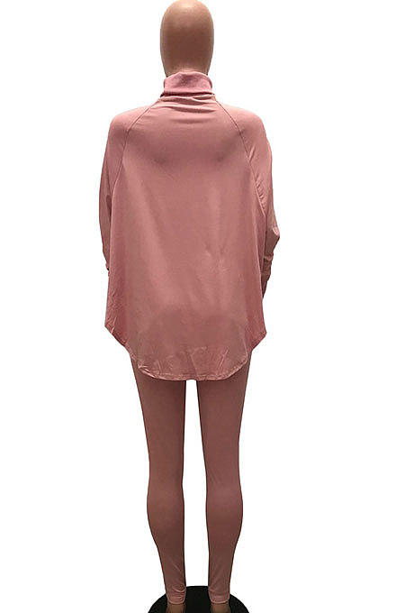Pink Women Fashion Casual Letters Printing Batwing Sleeve Split Split Ribber Pants Sets MR2126-1