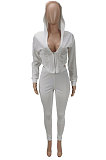 Pink Women Pure Color Sexy Hooded Zipper Irregular Pants Sets KXL861-2