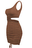 Whiite Wholesale Sexy Single Shoulder Hollow Out Bandage Ruffle Solid Color Hip Dress LZY9508-1
