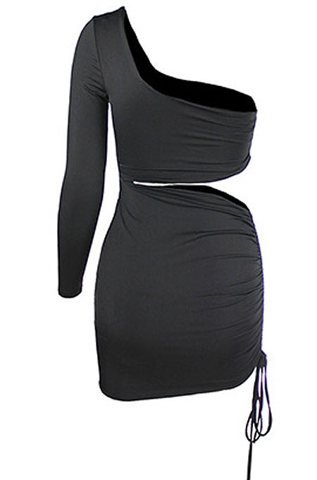 Wine Red New Sexy Women Pure Color One Sleeve Hollow Out Bandage Hip Dress LZY8703-6
