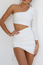White New Sexy Women Pure Color One Sleeve Hollow Out Bandage Hip Dress LZY8703-1