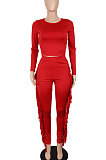 Black Women Autumn Fashion Tassel Long Sleeve Bodycon Pure Color Pants Sets SH7287-1