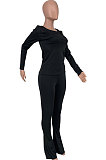 Wine Red Wholesale Pure Color Long Sleeve Round Neck T-Shirts Bodycon Flare Pants Casual Sets CYY00033-3