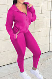 Rose Red Euramerican Women Zipper Hooded Fashion Sport Pure Color Long Sleeve Pants Sets XT8888-2