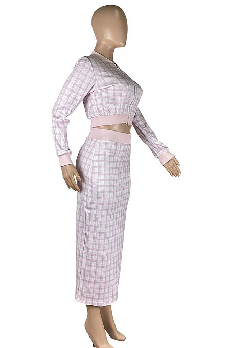 Dark Blue Women Digital Printing Ribber Long Sleeve Zipper Hip Skirts Sets YLY2666-5