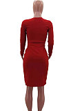 Black Autumn Winter Sexy Ribber Long Sleeve Bandage Double-Breasted Bodycon Slit Dress HHM6530-3