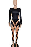 Black Red Women Autumn Sexy Trendy Tight Printing Long Sleeve Long Pants Sets SH7286-2