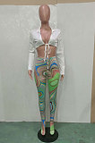 Blue Wholesale Sexy Pure Color Bandage Cradigan Tops Printing Bodycon Pantihose Two-Piece BN9307-2