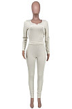 Black Fashion Sexy Quality Ribber Long Sleeve Low Neck Bodycon Tops High Elastic Pencil Pants Solid Color Sets CYY00036-1