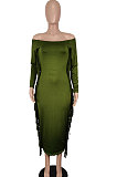Red Women Autumn Fashion Tassel Long Sleeve Bodycon Pure Color Long Dress SH7288-2