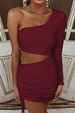 Red New Sexy Women Pure Color One Sleeve Hollow Out Bandage Hip Dress LZY8703-3