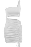 Red Wholesale Sexy Single Shoulder Hollow Out Bandage Ruffle Solid Color Hip Dress LZY9508-2