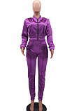 Neon Green Casual Quality Long Sleeve Zip Front Coat High Waist Ankle Banded Pants Solid Color Sport Sets HHM6529-1