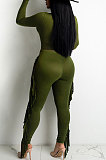 Black Women Autumn Fashion Tassel Long Sleeve Bodycon Pure Color Pants Sets SH7287-1