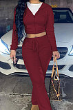 Gray Euramerican Women Autumn Winter Drawsting Hooded Pockets Velvet Zipper Pants Sets MLM9079-1