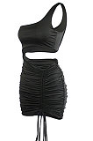 Whiite Wholesale Sexy Single Shoulder Hollow Out Bandage Ruffle Solid Color Hip Dress LZY9508-1