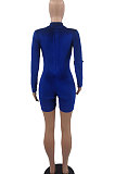Gray Women Sexy Trendy Skinny Korea Velvet Zipper Pure Color Romper Shorts QMX1021-2