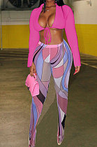 Pink Wholesale Sexy Pure Color Bandage Cradigan Tops Printing Bodycon Pantihose Two-Piece BN9307-3