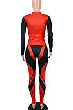 Black Red Women Autumn Sexy Trendy Tight Printing Long Sleeve Long Pants Sets SH7286-2