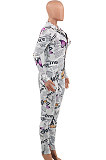 White Euramerican Women Autumn Winter Sexy Butterfly Printing Round Collar Zipper Bodycon Jumpsuits PY0837