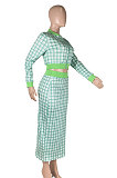 Red Women Digital Printing Ribber Long Sleeve Zipper Hip Skirts Sets YLY2666-2