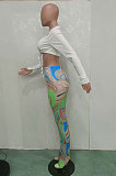Blue Wholesale Sexy Pure Color Bandage Cradigan Tops Printing Bodycon Pantihose Two-Piece BN9307-2