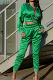 Pink Casual Quality Long Sleeve Zip Front Coat High Waist Ankle Banded Pants Solid Color Sport Sets HHM6529-2