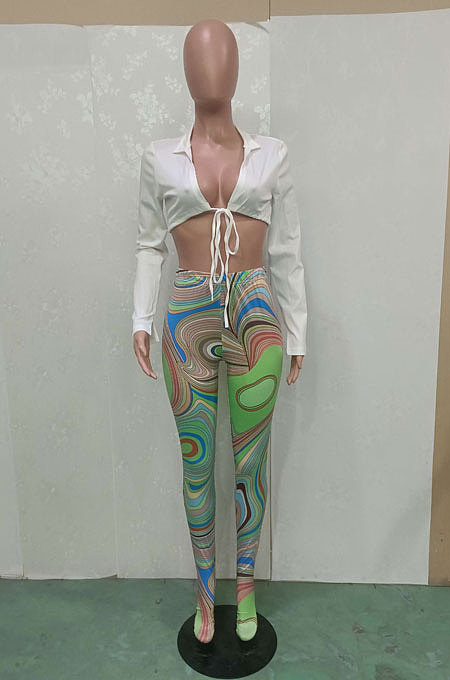 Pink Wholesale Sexy Pure Color Bandage Cradigan Tops Printing Bodycon Pantihose Two-Piece BN9307-3