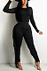 Black Women Autumn Fashion Tassel Long Sleeve Bodycon Pure Color Pants Sets SH7287-1