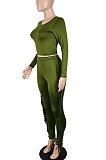 Black Women Autumn Fashion Tassel Long Sleeve Bodycon Pure Color Pants Sets SH7287-1